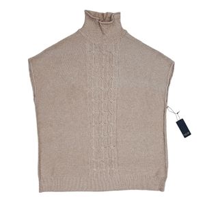 Rachel Rachel Roy Women's Mock Neck Cable Poncho Sleeveless Sweater Color Tan